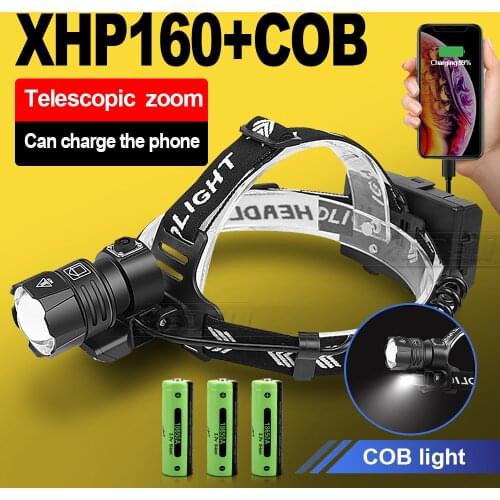 Free Shipping XHP160 High Power LED Headlamp USB 18650 Rechargeable Head Torch 7 Switch Hunt Camping Fishing Working Head Lamp