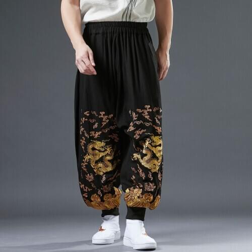 Spring Men Yoga Pant Linen Embroidery Loose Wide Leg Sweatpant Running Jogger Fitness Workout Casual Pant Sportswear Sweatpants