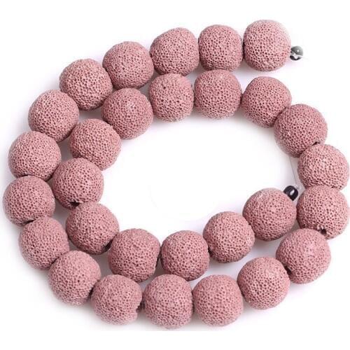 10-16mm Natural Round Matte Pink Lava Rock Stone Beads For Jewelry Making Beads 15'' Needlework DIY Beads Trinket For Women
