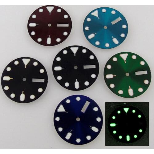 Green Luminous Sterile Sunburst 28.5mm Watch Dial fit NH35A NH36A Weedday Date Double Window Calendar