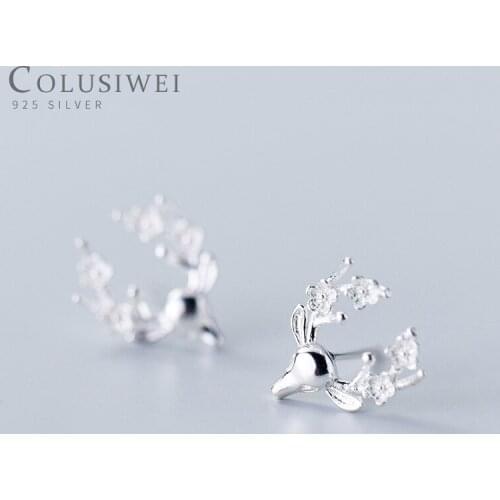 Colusiwei Cute Sika deer Silver Stud Earrings for Women Girl Anit-allergy Fashion 925 Sterling Silver Jewelry Christmas Gifts
