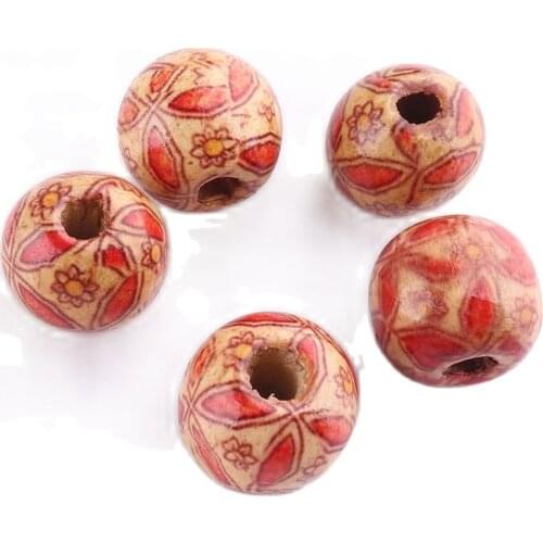 Wood bead 12mm Printing Small daisy Charms Loose Bead for Jewelry Making Fingings Bracelet Necklace Accessories Handmade Craft