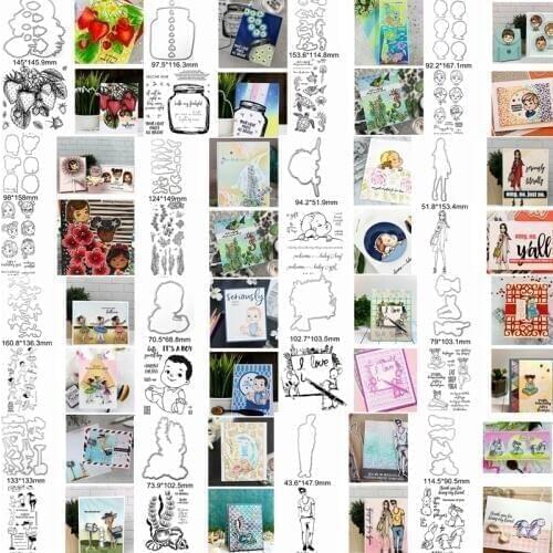 Baby Boy And Girl Animals Rabbit Flower Words Ocean Strawberry Metal Cutting Dies Combine Match Clear Silicone Stamps Make Cards