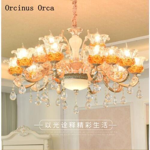 European Luxury Golden Crystal Chandelier Living Room Restaurant Bedroom French Creative LED Jade Crystal Chandelier