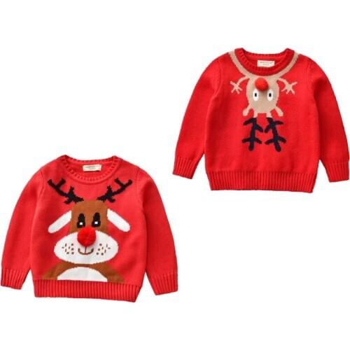 FOCUSNORM 2021 Christmas Baby Girls Boys Warm Sweater Tops Cartoon Print Long Sleeve Pullover Knit Tops Outfit 1-7Y