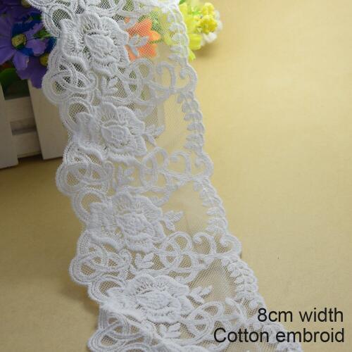 8cm Width Cotton Embroid Lace Sewing Ribbon Guipure African Lace Fabric Trim Warp Knitting DIY Garment Wedding Accessories#2627