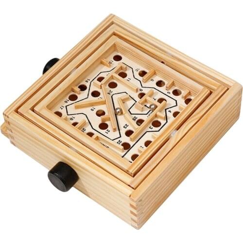 Puzzle Toy Wooden 3D Magnetic Ball Maze Wood Case Box Fun Brain Hand Game Challenge Balance Educational For Children Adult S/L