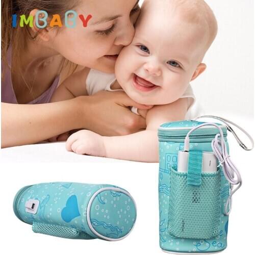 IMBABY USB Baby Bottle Warmer Heater Insulated Bag Travel Cup Car Heaters Drink Warm Milk Thermostat Bag For Feed Newborn