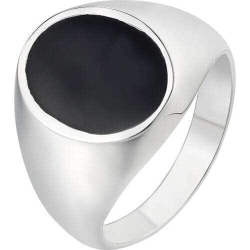Size 7-12 Classic silver-color Men Ring stainless steel Black Enamel Male Finger Rings Best Selling