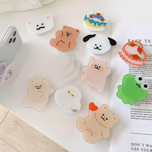 Cute Bear Puppy Grip Tok Phone Ring Holder Kawaii Korea Griptok For iPhone Samsung Huawei Phone Stand Irregular Folding Bracket