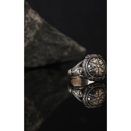 925 Sterling Silver Engraved Traditional Handmade Turkish Signet Ring Jewelry Gift for Women Men