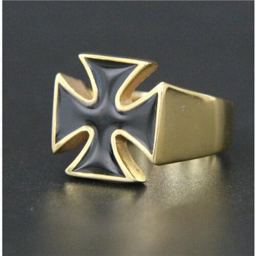 2018 Golden Cross Ring 316L Stainless Steel Top Quality Fashion New Design Biker Golden Jesus Cross Epoxy Ring