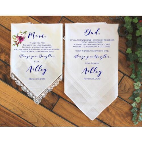 Set of 2pcs Custom Wedding Gift for Parents Handkerchief For Mom and Dad, Gift Set, Thank you Gift, Personalized Gift with PHOTO