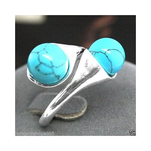 PRETTY Blue Turquoise BEAD GEMS 925 STERLING SILVER RING