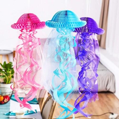 Jellyfish Honeycomb Decoration Sea Theme Party Hanging Ornaments Props Kids Birthday Party Supplies Layout Room DIY