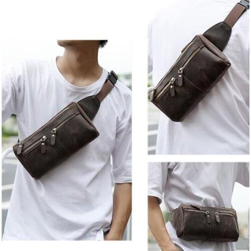 High Quality Crazy Horse Cowhide Waist Chest Bag Genuine Leather Vintage Sling Messenger Bags Men Hip Belt Bum Pouch Fanny Pack