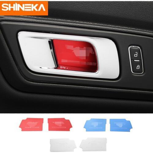 SHINEKA Alluminium Alloy Interior Door Handle Bowl Cover Trim 2pcs Pony Shelby Sticker For Ford Mustang 2015+ Car Styling