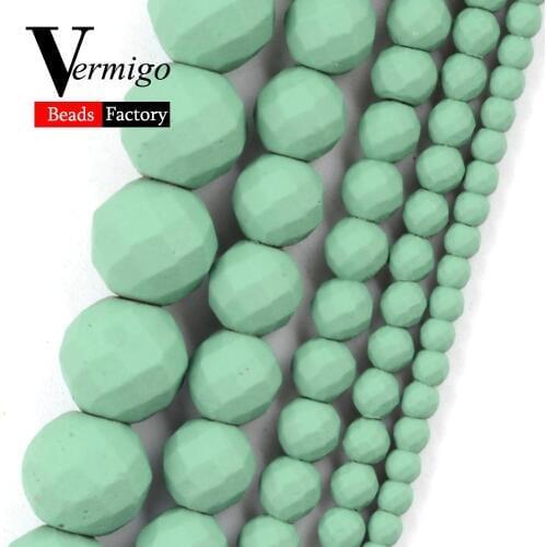 Natural Light Green Faceted Nanotech Rubber Hematite Minerals Beads For Jewelry Making Round Beads For Bracelet Necklace 15"