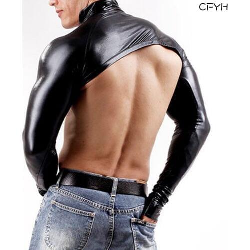 New With Collar Cuff PU Leather men 's clothing sexy underwear tight sexy wild steel dancer dancing nightclub Costume