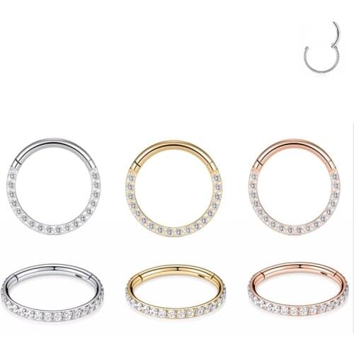 New 316L Surgical Steel Piercing Hoop Earrings Stone Hight Segment Rings Open Small Septum Piercing Nose Ear Rings Body Jewelry