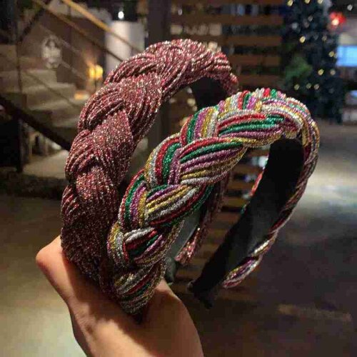 Women Hairband Cross Knot Braid Headband Adult Autumn Winter Shiny Color Headwear Wide Side Turban Hair Accessories
