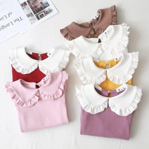 2021 Spring Autumn New Girls Shirts Kids T-shirt Lapel Lace Casual Fashion White Doll Collar Shirt Childrens Clothing