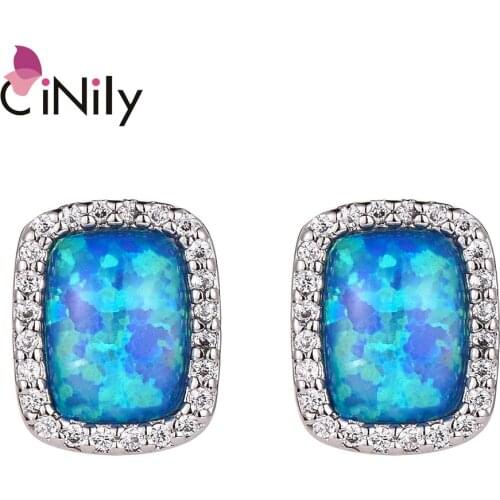 CiNily White Fire Opal Plated for Girls Exquisite Zircon Rectangle Stud Earrings for Girls Jewelry