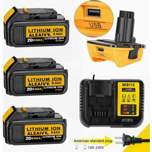 18V 9.0Ah DCB200 Replacement Li-ion Battery for DeWalt 18v/20vMAX XR power tool lithium Batteries with Charger+Battery adapter