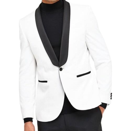 2 Piece Wedding Tuxedo for Groom Slim Fit Formal Men Suits Custom Made Bridegroom White Jacket with Black Pants Fashion Costume