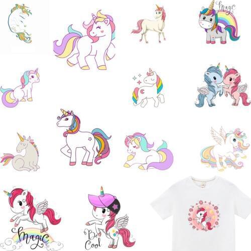Cartoon Pony Unicorn Things Iron on Patches Heat Transfer for Stripe on Clothes Girl Dress T-shirt DIY Custom Magic Sticker E