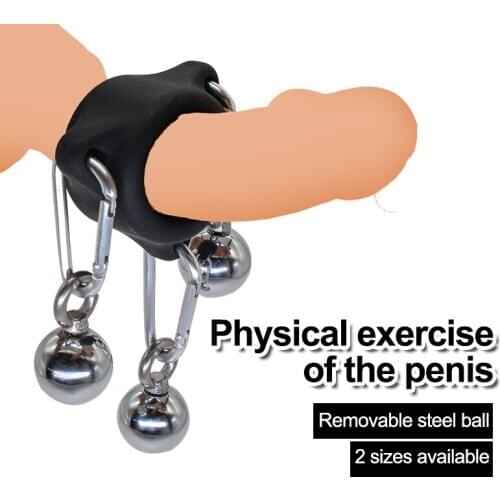 Penis Erection Training Silicone Penis Ring Metal Ball Penis Extender penis Enlargement Cock Hanger Stretcher Sex Toy for Men