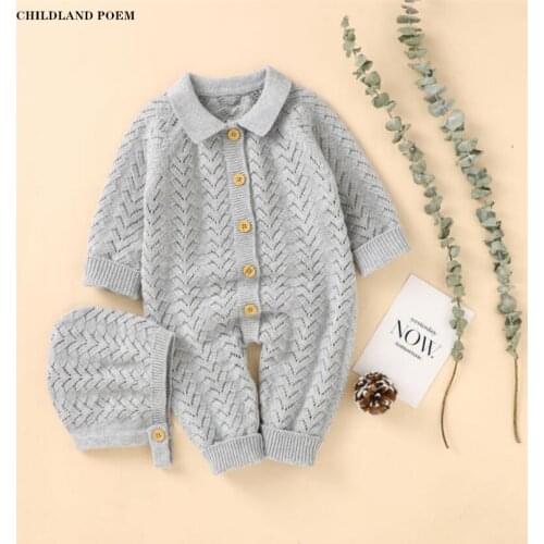 Knitted Baby Clothes Newborn Autumn Spring Baby Romper With Hat Long Sleeve Baby Boys Girls Romper Infant Baby Playsuit Outfit