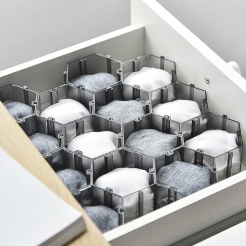 6PCS Grid Storage Box Honeycomb Underwear Pantyhose Drawer Partition Free Combination Organizer Transparent Bra Drawer Foldable