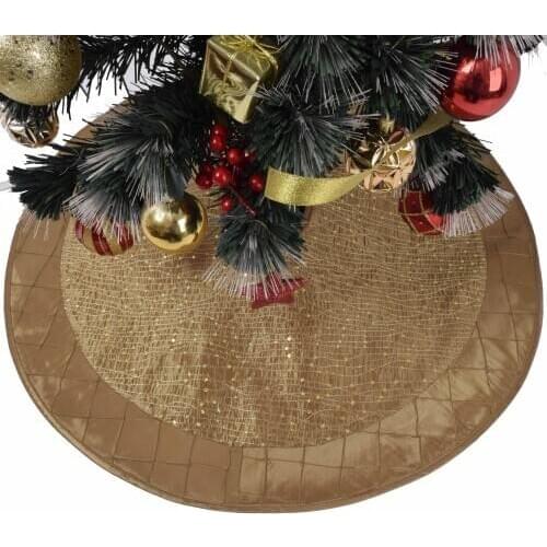 Free Shipping 50"/36" Sparkle Glitter with Handcraft Pintuck Faux Silk Christmas Tree Skirt in Gold Color P2599-90cm-t/P4501