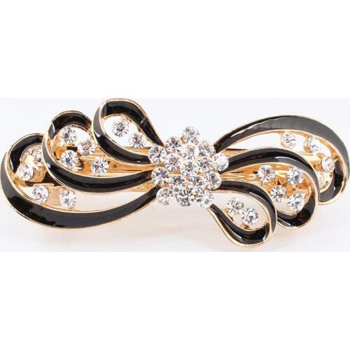 Crystal cravat Flower epoxy Hair clips Hairpin women jewelry Christmas gift Golden plated alloy barrettes
