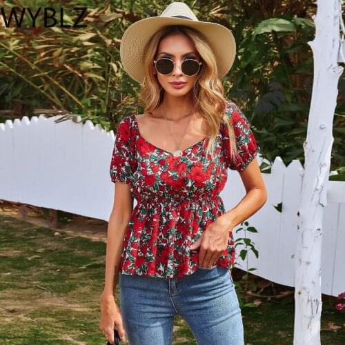 WYBLZ Blouse Tps Floral Kimono Boho Ruffle Shirt Womens Tops Blouses 2021 Korean Harajuku Clothes Camisa