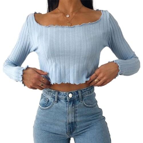 Women Fall Shirt Knitting Top Elastic Wrapped Casual Party High Neck Warm Ruffle