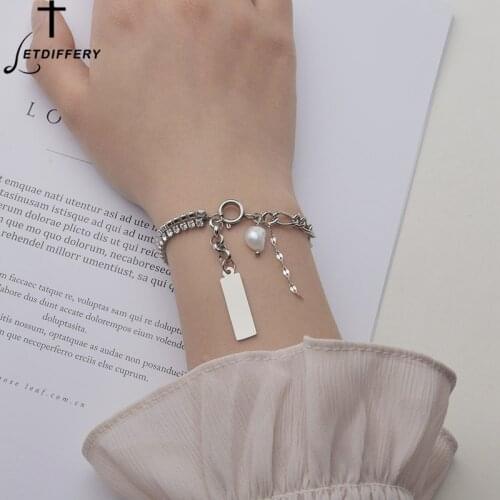 Letdiffery Fashion Pearl Pendant Bracelet Rhinestone Bracelets Vintage Geometric Chain for Women Lovers Party Jewelry Gifts