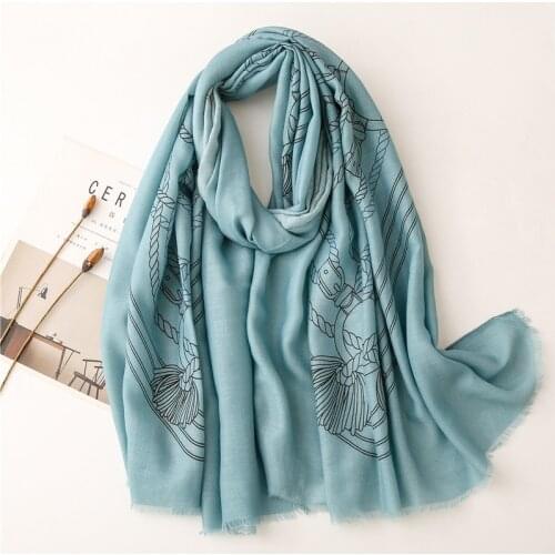New Fashion Women Luxury Brand Carriage Chain Fringe Scarf Lady Print Shawls and Wraps Female Foulards Echarpe Designer 180*90Cm