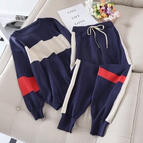 KALENMOS Women Tracksuit 2Pecs Outfit Knit Spring Autumn Korean Sweatshirt Jogging Pullover Sports Suits Long Loose Pants Sets