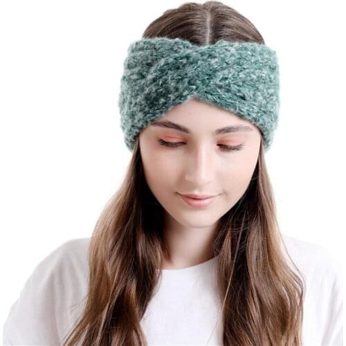 Winter Warmer Headband Women Fashion Wool Knitted Headband Crochet Bow Wide Stretch Turban Headwrap Lady Women Hair Accessories