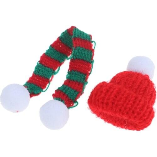 1/6 1/12 Hat + Scarf Dollhouse Miniature Christmas Dollhouse Accessories Decor Best Xmas Gift for Baby Kids Girls