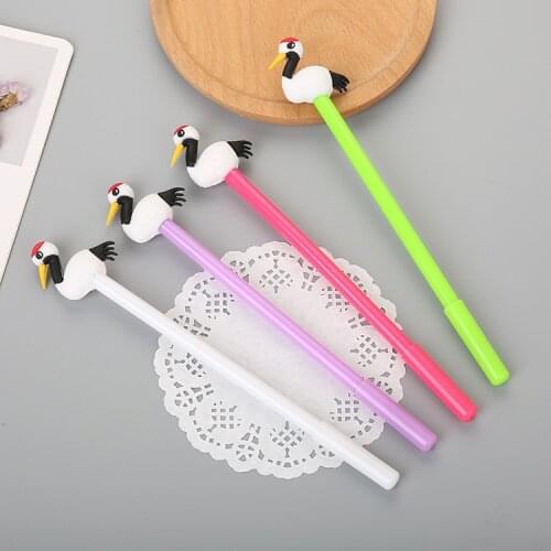 1 Pcs Cute Red-crowned Crane Silica Gel Head Neutral Pen Creative Learning Stationery Cartoon Pen Office Signature Pen