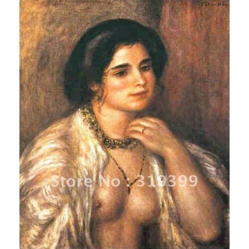 100% handmade Oil Painting Reproduction on linen canvas,gabrielle with bare breasts By Pierre Auguste Renoir,Free DHL Shipping