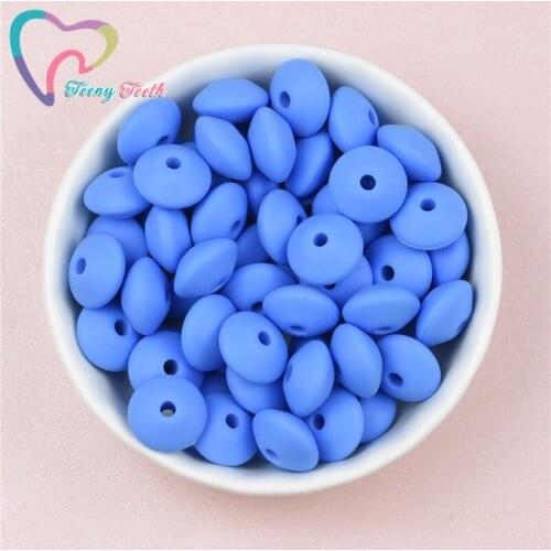 Teeny Teeth 50 PCS Sky Blue Food Grade Saucer Lentil Teething Silicone Beads Loose Little Spacer Beads For Nursing Baby Jewelry