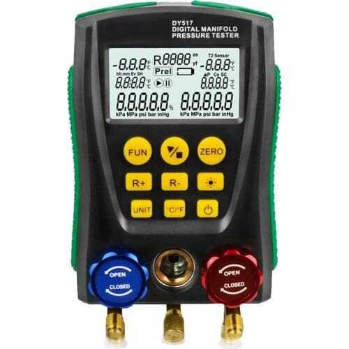 English version DY517 DY517A Pressure Gauge Refrigeration Digital Vacuum Pressure Manifold Tester Meter HVAC Temperature Tester
