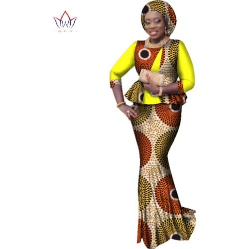 Bintarealwax New African Skirt Sets for Women Dashiki Free handtie Africa Dress Bazin Riche Plus Size Wedding Clothing WY2290