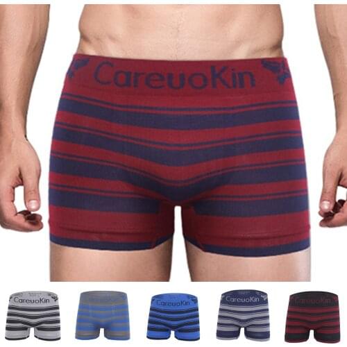 Striped Men Seamless Boxers Trunks Mid Waist Underwear Design Color Stretch Brief Boxershorts Men Boxer Shorts Sexy Lingerie