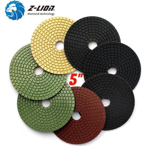 Z-LION 7pcs 5 Inch Diamond Polishing Pad Wet for Granite Marble Concrete Stone Polishing Flexible 125mm Diamond Resin Bond Disc