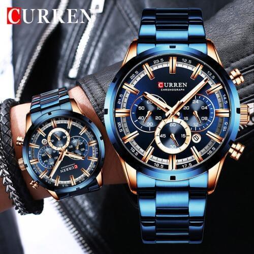 New CURREN Sport Mens Clock Stainless Steel Top Brand Luxury Watch Chronograph Quartz Watch Men Dropshipping Relogio Masculino